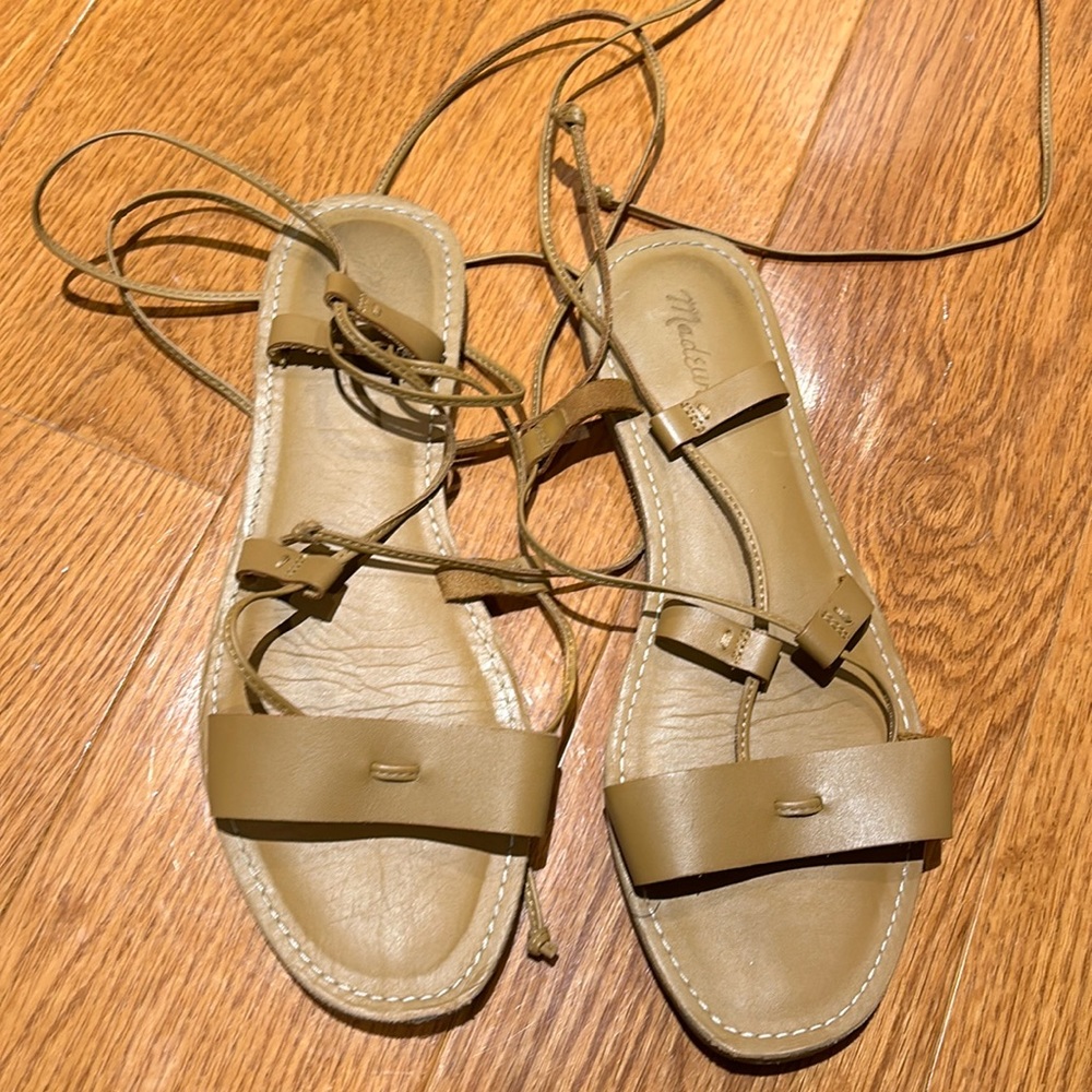 Cognac leather lace up sandals